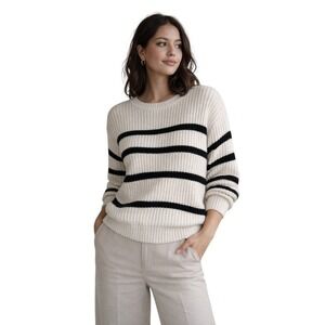 Ava & Viv Black White Crew Neck Striped Cotton Blend Sweater 1X Teacher Office